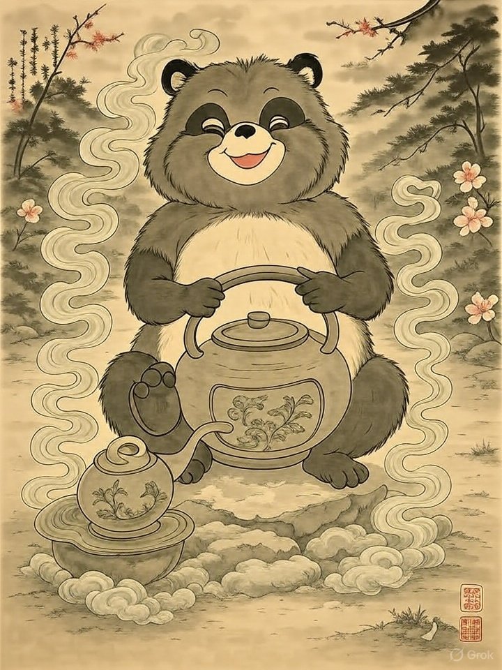 Magic tanuki in kettle form
