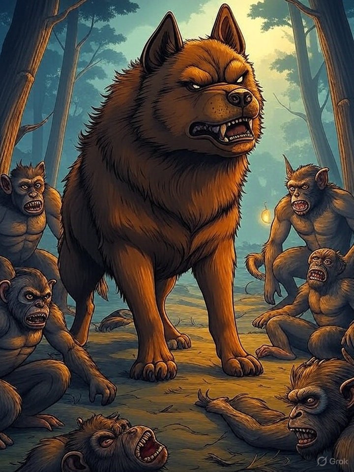 Temple dog defeating Sarugami